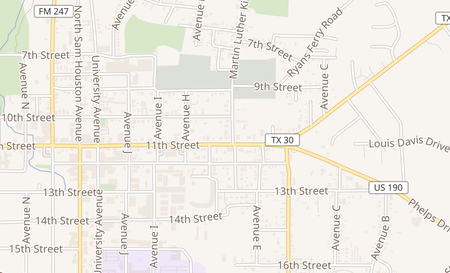 map of 1601 11th St Huntsville, TX 77340