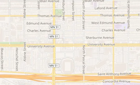 map of 1321 University Avenue Saint Paul, MN 55104