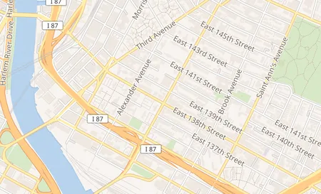 map of 387 E 138th St Bronx, NY 10454