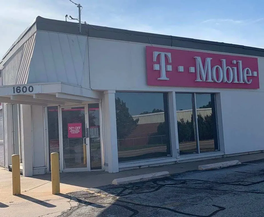 Exterior photo of T-Mobile store at Geo Washington Bvld & E Harry St, Wichita, KS