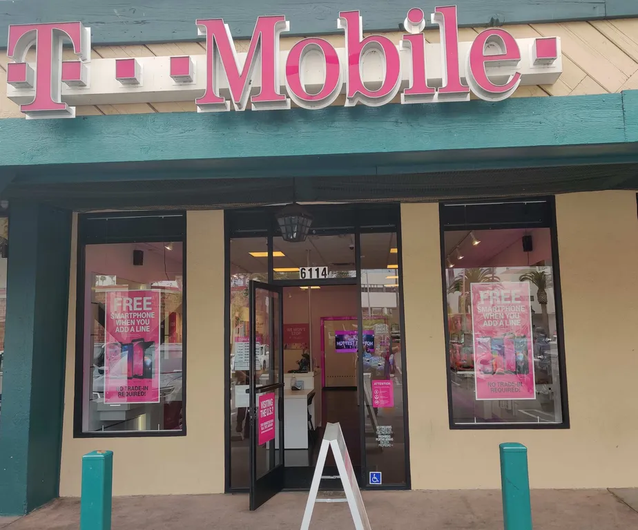 Exterior photo of T-Mobile store at Sunset Blvd & Gower St, Los Angeles, CA