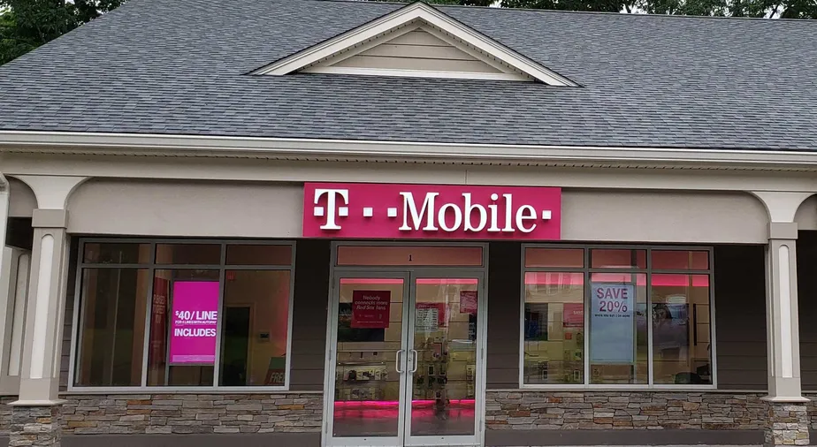 Exterior photo of T-Mobile store at Douglas St & Carney St, Uxbridge, MA