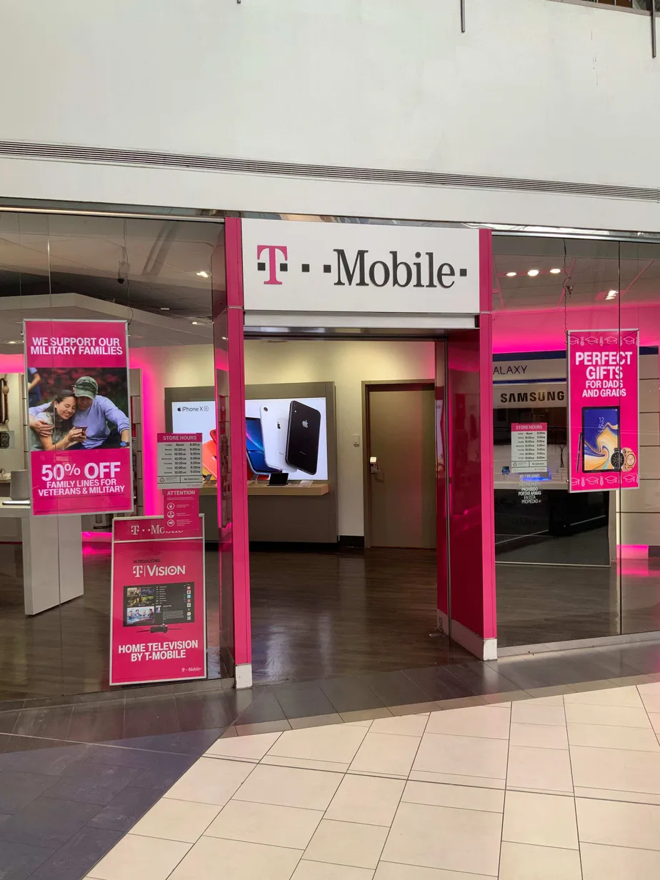 Exterior photo of T-Mobile store at Town East Mall, Mesquite, TX