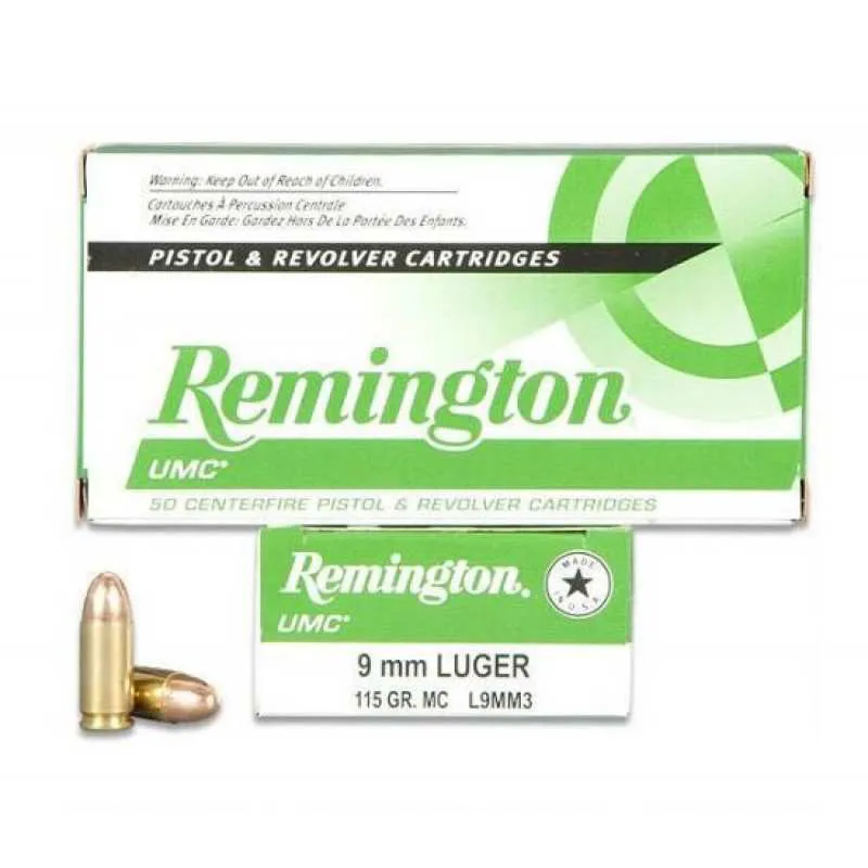 Remington UMC 9mm Luger, 115 Grain FMJ, 50 Rounds 23728 - Remington