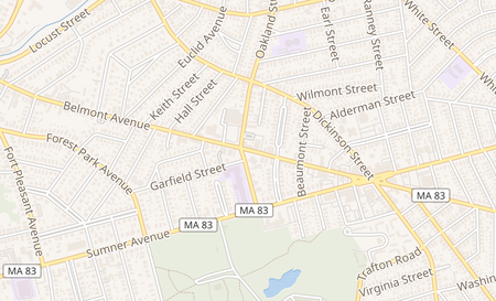 map of 385 Belmont Ave Springfield, MA 01108