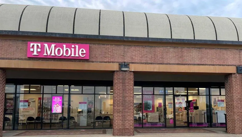 Exterior photo of T-Mobile store at Town East Blvd & Pavillion Ct, Mesquite, TX