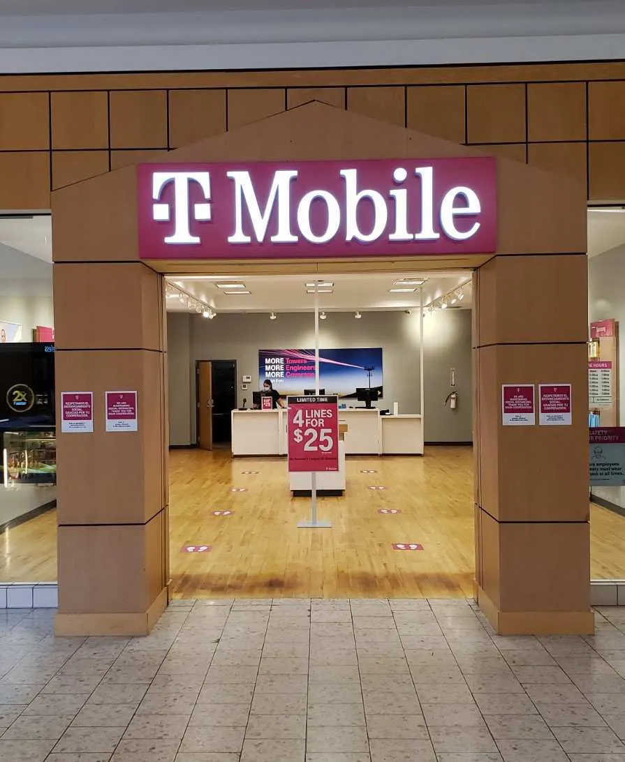 Exterior photo of T-Mobile store at Southpark Mall 8, Moline, IL