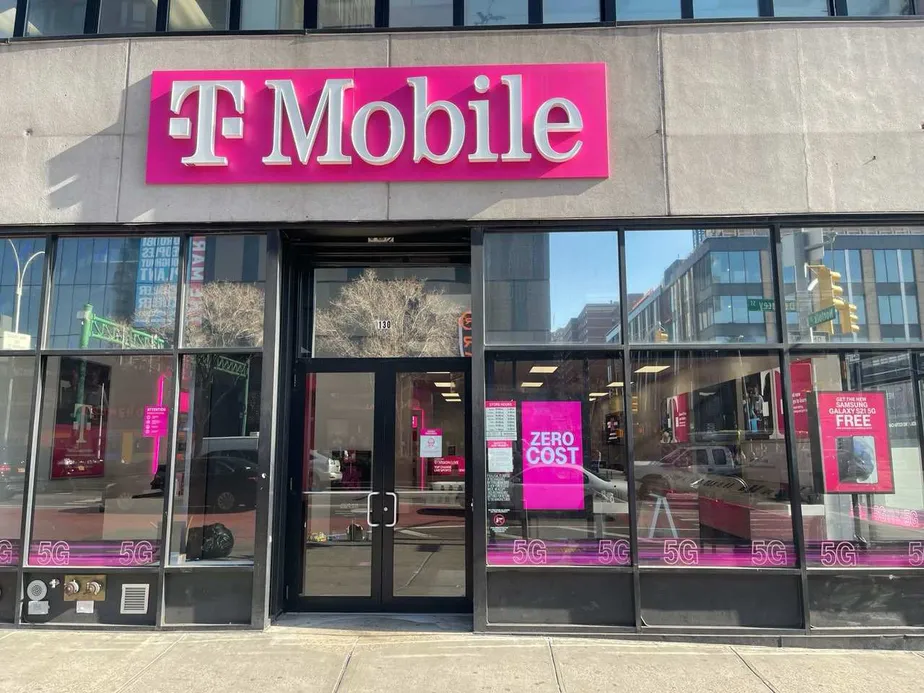 Exterior photo of T-Mobile store at Delancey St & Norfolk St, New York, NY
