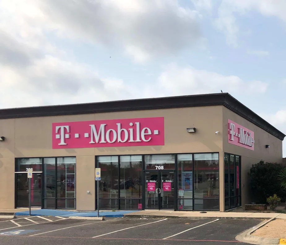 Exterior photo of T-Mobile store at N Conway & E 8th St, Mission, TX