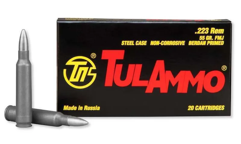 TulAmmo .223 Rem, 55 Grain FMJ Steel Case, 20 Rounds TA223550 - Tula