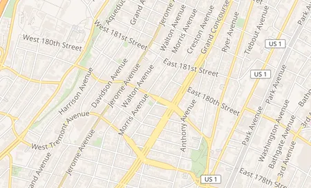 map of 117 E Burnside Ave Bronx, NY 10453