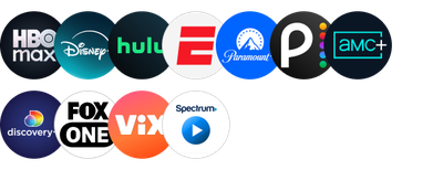 HBO Max, ESPN, Hulu, Disney+, Paramount+, Pluto TV, Fox One, AMC, VIX y Spectrum