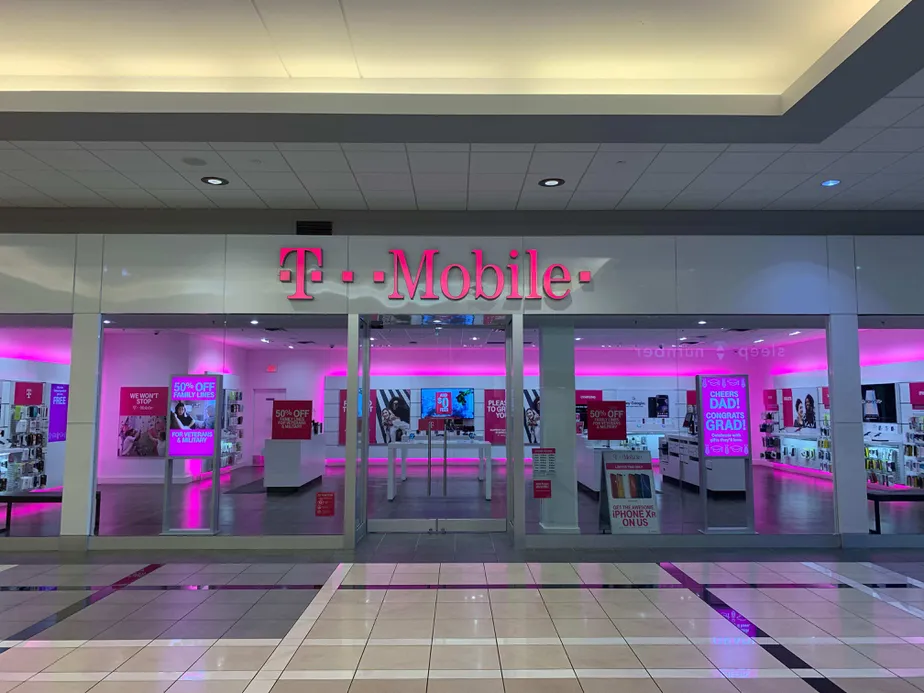 Exterior photo of T-Mobile store at Quaker Bridge Mall 2, Lawrence Township, NJ