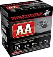 Winchester AA Light Target Load 12 Gauge, 2-3/4" 1-1/8 oz. #7.5 Shot, 25 Rounds AA127 | AA127