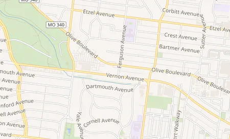 map of 6800 Olive Blvd Unit D Saint Louis, MO 63130
