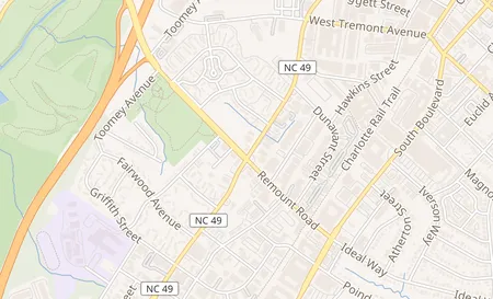 map of 2536 S. Tryon St. Charlotte, NC 28203
