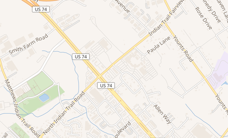 map of 13803 Highway 74 Ste F Indian Trail, NC 28079