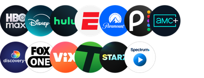 HBO Max, ESPN, Hulu, Disney+, Paramount+, Pluto TV, Fox One, AMC, Tennis Channel, VIX y Spectrum