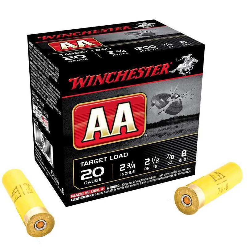 Winchester AA Target Load 20 Gauge, 2-3/4" 7/8 oz. #8 Shot, 25 Rounds AA208 - Winchester