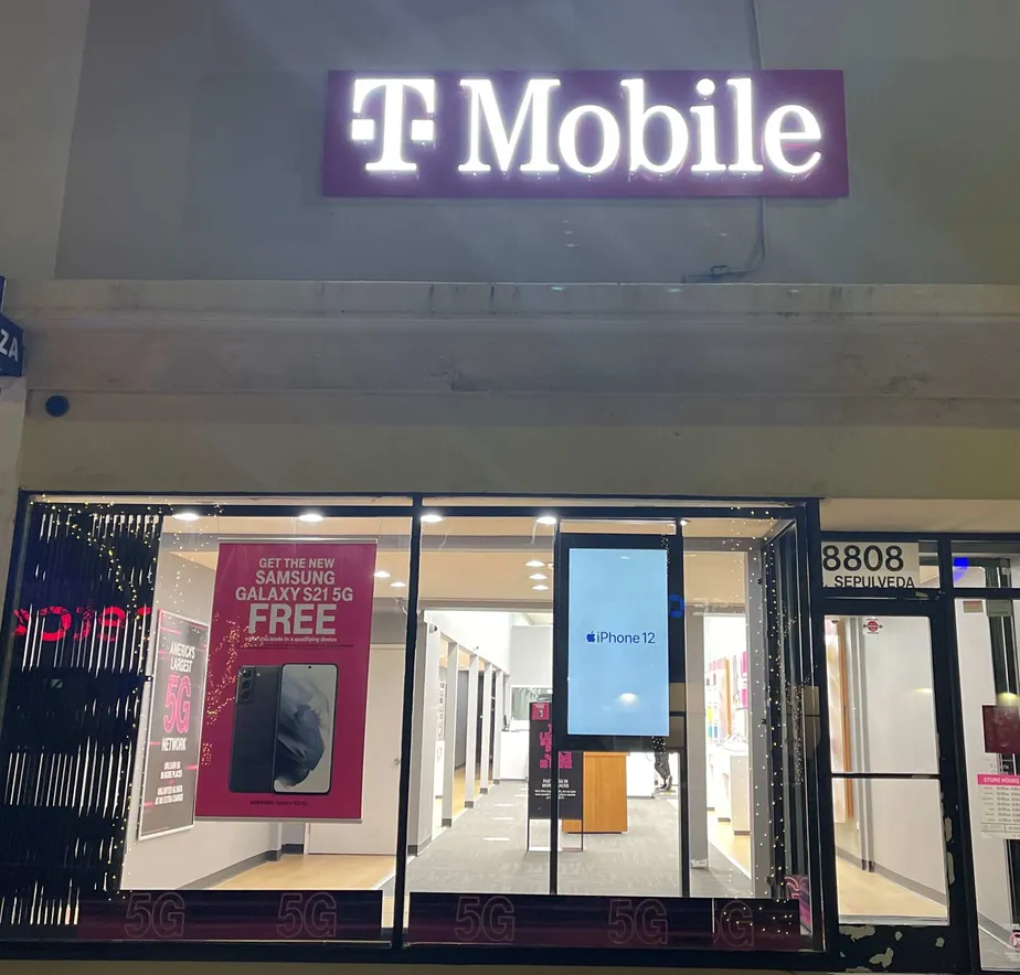 Exterior photo of T-Mobile store at S Sepulveda Blvd & La Tijera Blvd, Los Angeles, CA