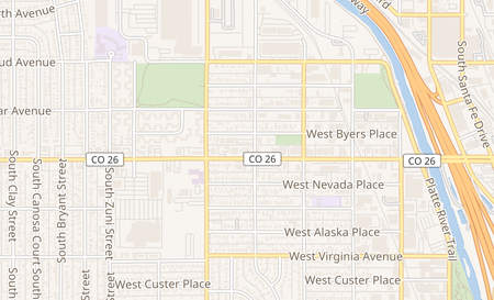 map of 1511 W Alameda Ave Denver, CO 80223