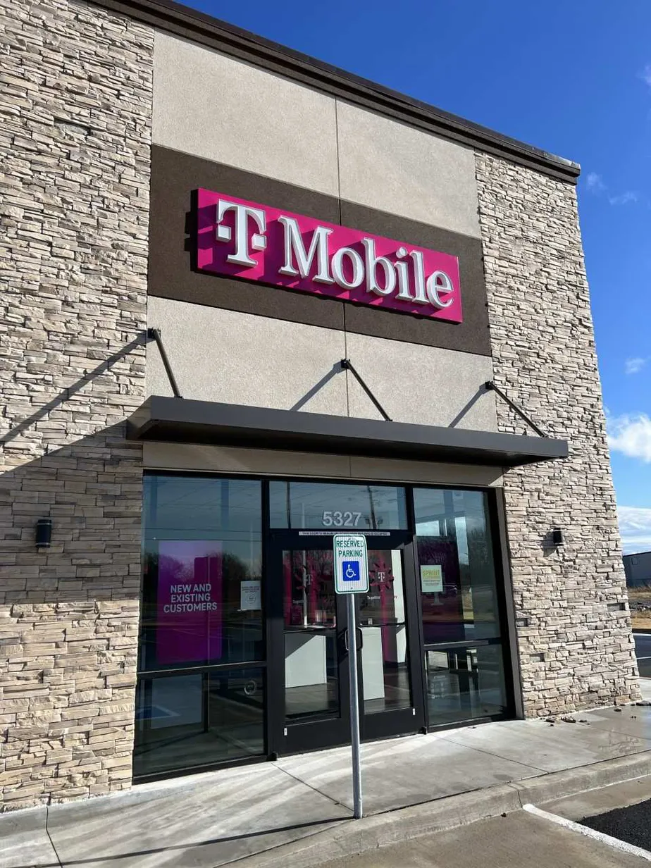 Exterior photo of T-Mobile Store at S Mill Rd & Steve Berry Blvd, Pryor, OK