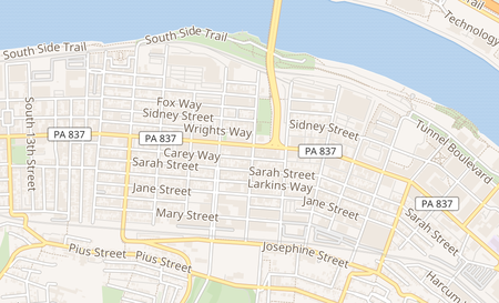 map of 1726 E Carson St Pittsburgh, PA 15203