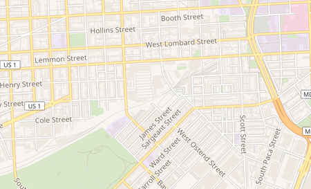 map of 1209 W. Pratt St. Baltimore, MD 21223