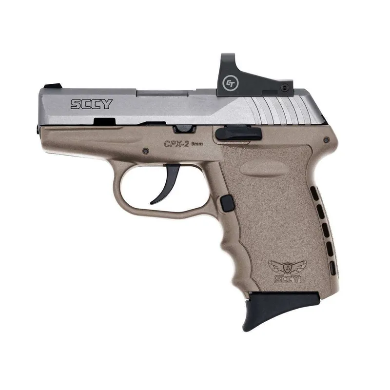 SCCY CPX-2 9mm Pistol w/ Crimson Trace Red Dot CPX2TTDERD FDE/Stainless, No Manual Safety 10rd 3.1" - SCCY