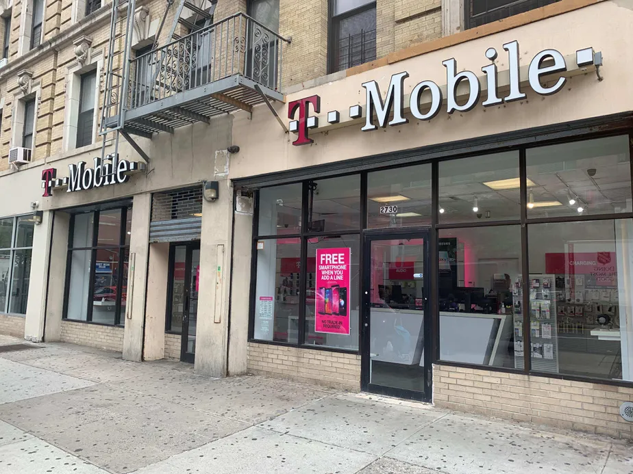 Exterior photo of T-Mobile store at Frederick Douglass Blvd & 145th St, New York, NY