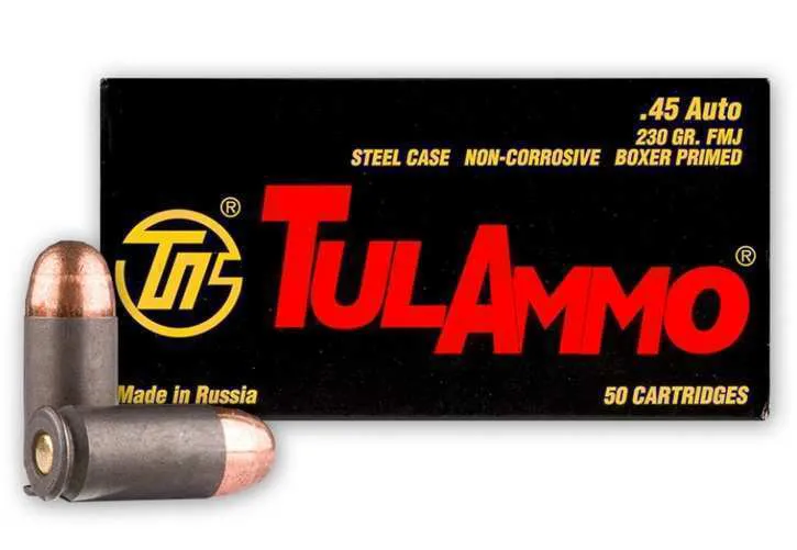 TulAmmo .45 ACP, 230 Grain FMJ, 50 Rounds TA452300 - Tula