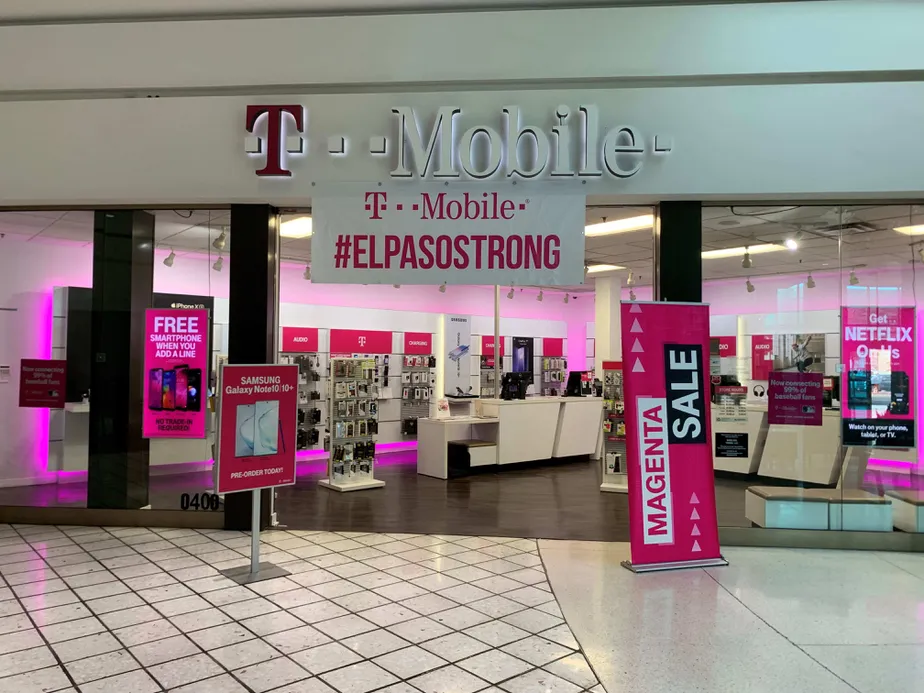 Exterior photo of T-Mobile store at Basset Place Mall 2, El Paso, TX