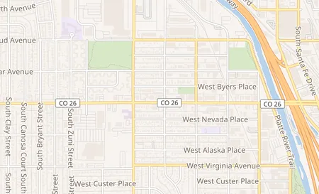 map of 1511 W Alameda Ave Denver, CO 80223