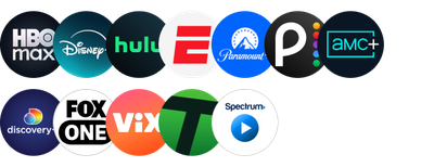 HBO Max, ESPN, Hulu, Disney+, Paramount+, Pluto TV, Fox One, AMC, Tennis Channel, VIX y Spectrum