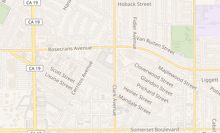 map of 14361 CLARK AVE Bellflower, CA 90706