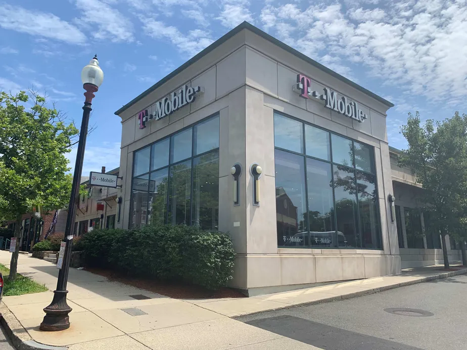 Exterior photo of T-Mobile store at Washington St & Shanley St, Brighton, MA