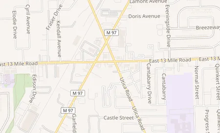 map of 16970 E 13 mile rd Suite C Roseville, MI 48066
