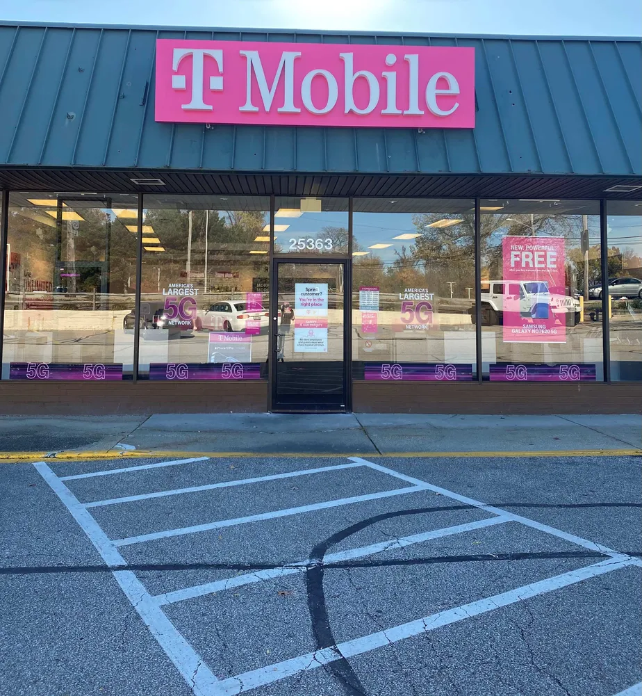 Exterior photo of T-Mobile store at Lorain Rd & Root Rd, North Olmsted, OH