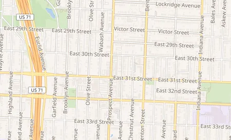 map of 3039 Prospect Avenue Kansas City, MO 64128