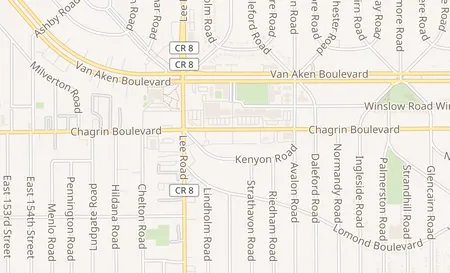 map of 16730 Chagrin Blvd Shaker Heights, OH 44120